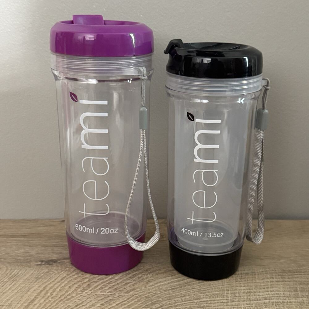 Teami Tumbler Set On The Go Tea Or Fruit Water Bottle 20 Oz 13.5 Oz Purple Black